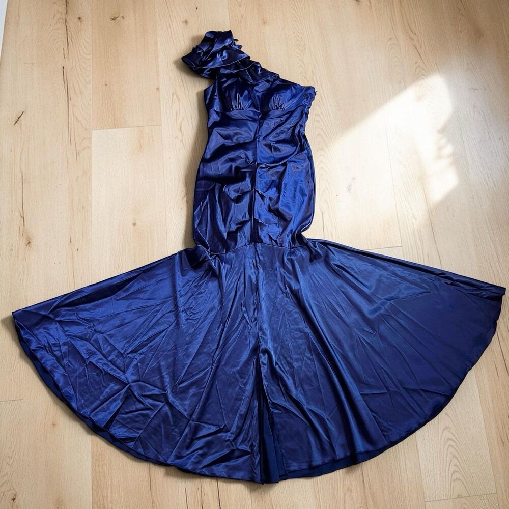 Xscape Y2K Mermaid Prom Dress 12 One Shoulder Satin Maxi Gown Whimsigoth Vintage - Picture 3 of 12